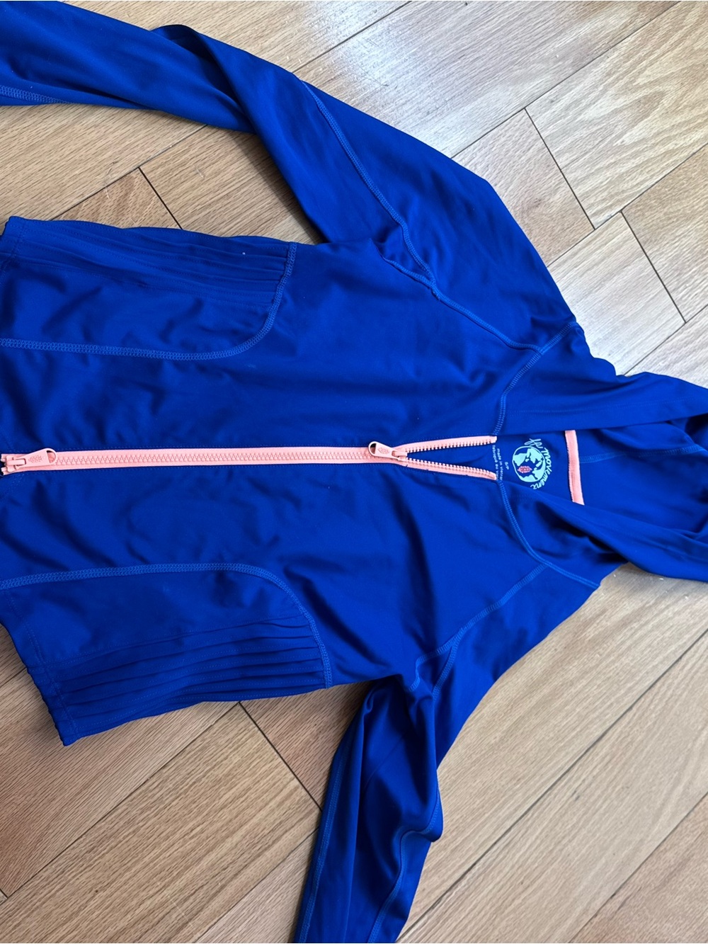 FP Movement by Free People Royal Blue Hooded Zip Running Jacket with Pink Zipper